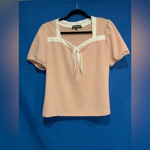 Allegra K Blush Pink & White Tie-Front Blouse